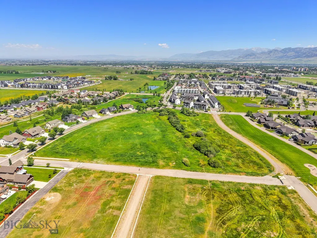 Aerial view of Meadow Bridge roads, lots, and mountain views