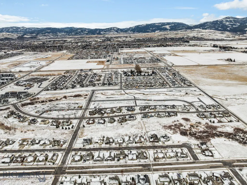Winter aerial view of Meadow Bridge neighborhood and mountains